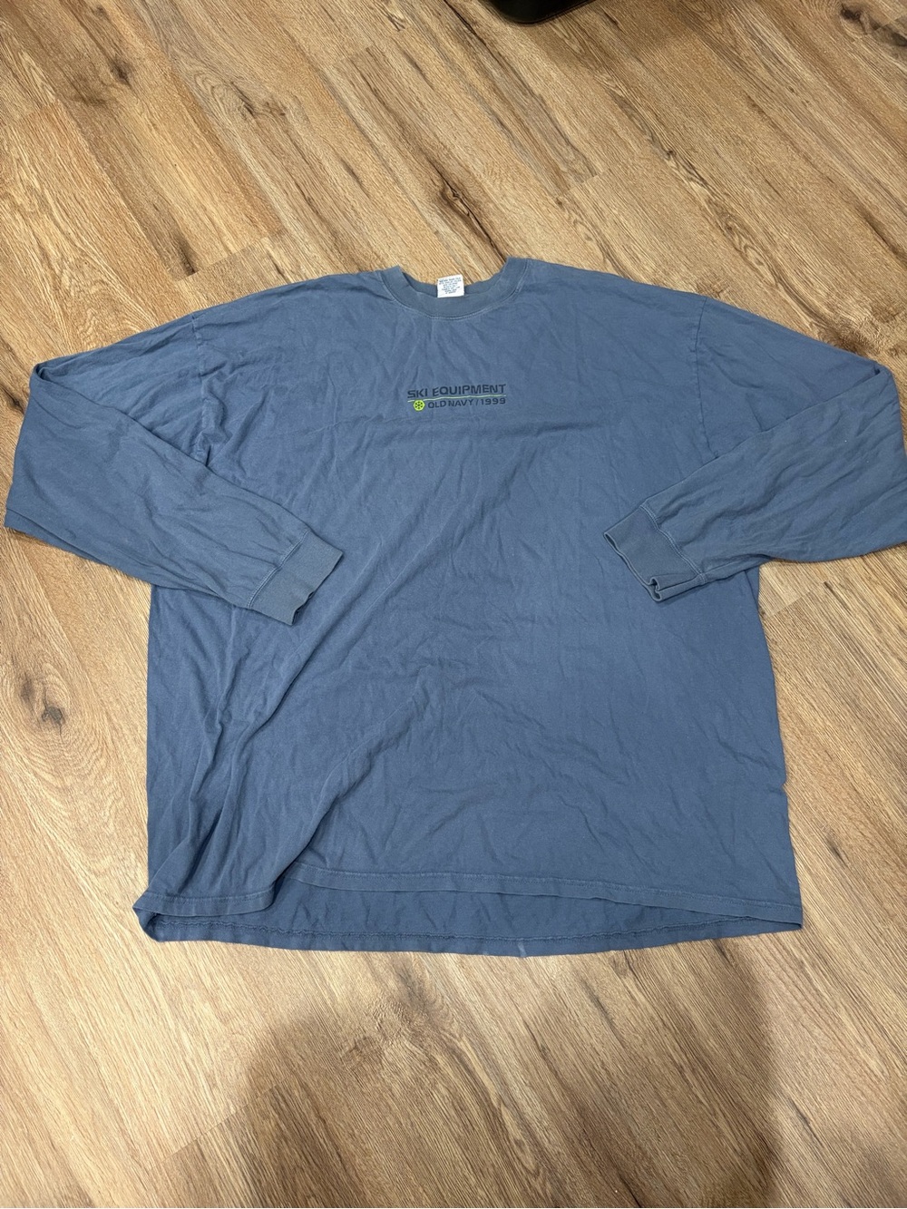 Vintage Y2K Old Navy Ski Equipment Slate Blue Long Sleeve Crewneck Tee